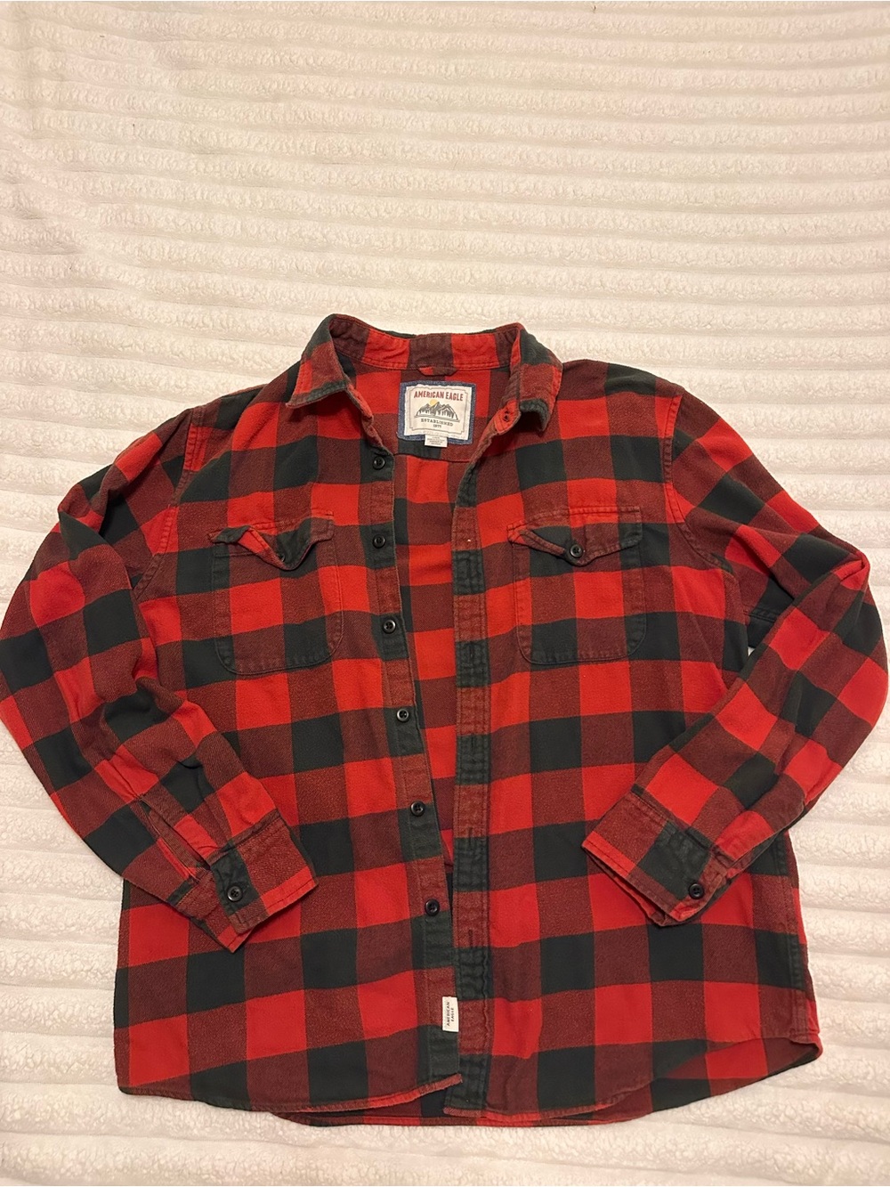 American Eagle Outfitters Red and Black Plaid Button-Down Shirt